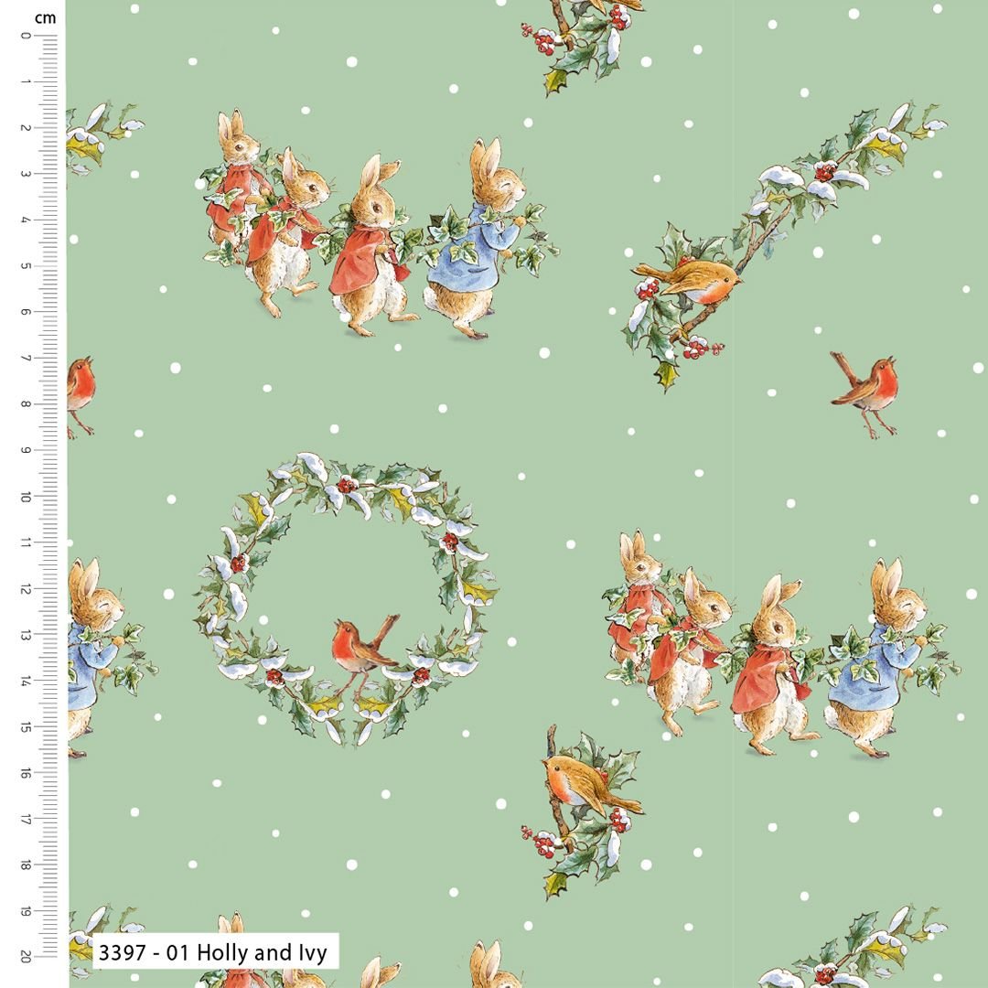 Peter Rabbit Joy of Giving  3397-01 Holly & Ivy Green