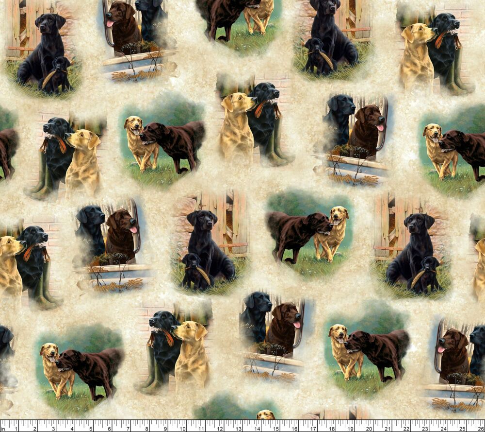 For the Love of Labs Fabric 112cm (44") wide approx. Sold as FQ, 1/2m, 1m length 6202-329 Cream