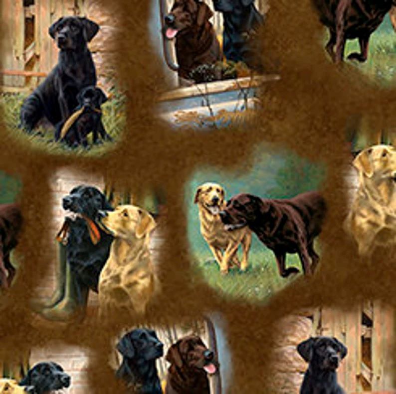 For the Love of Labs Fabric 112cm (44") wide approx. Sold as FQ, 1/2m, 1m length 6202-328 Brown