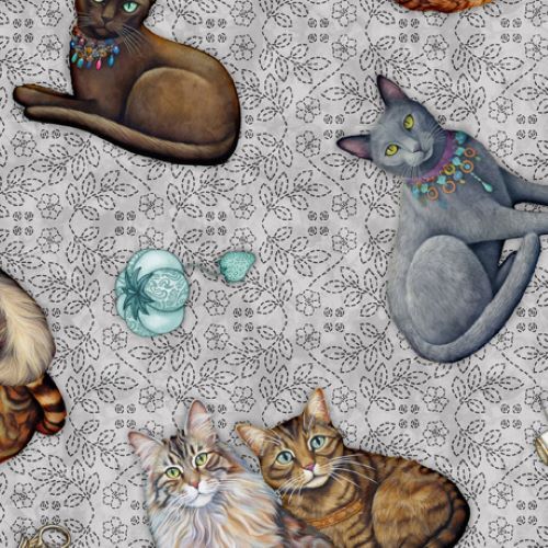 Quilt Room Kitties Fabric 112cm (44") wide approx. Sold as FQ, 1/2m, 1m length Toss 6202-340