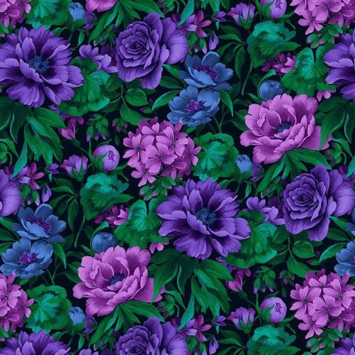 Field of Seams Fabric 112cm (44") wide approx. Sold as FQ, 1/2m, 1m length Floral 7640-56 Purple