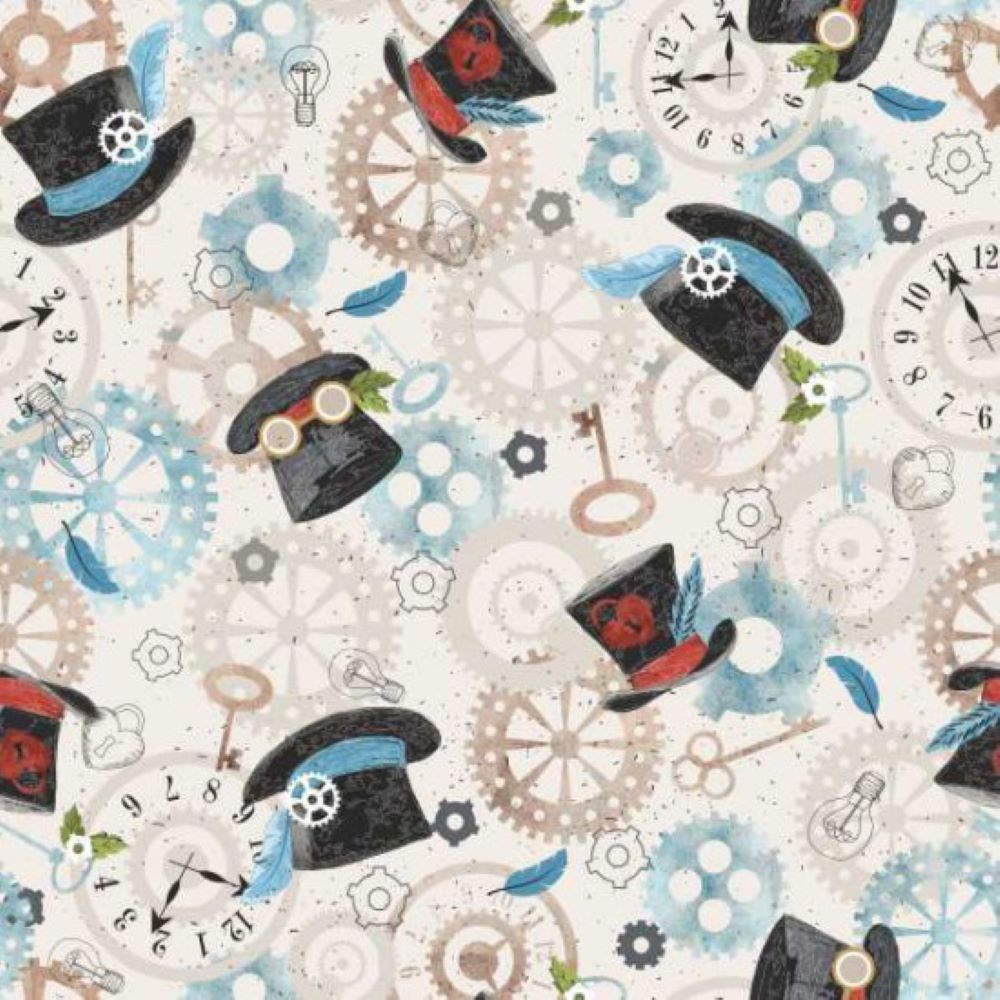 Steam Punk Fabric 112cm (44") Wide Sold as FQ, 1/2m or 1m 81530-101 Hats