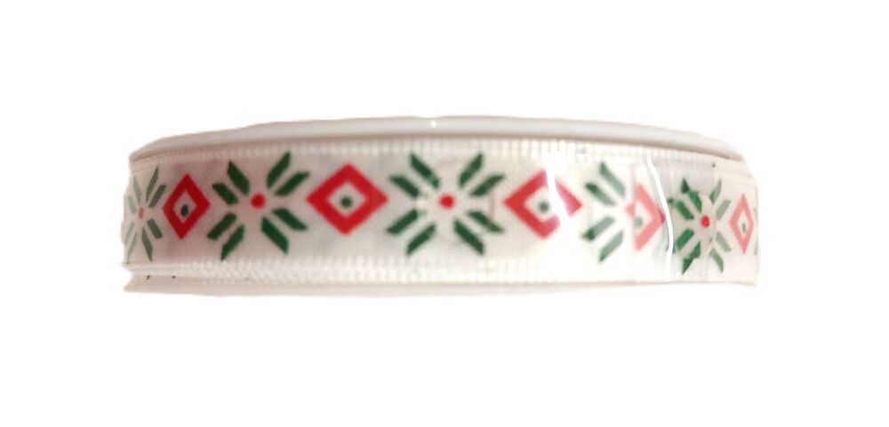 Christmas Satin Ribbon 10mm Wide - Sold per Metre Red & Emerald Green Cross