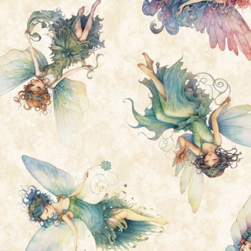 Enchanted Fairies 112cm (44") Wide by QT Fabrics FQ, 1/2 metre, 1 metre 6202-367 Cream