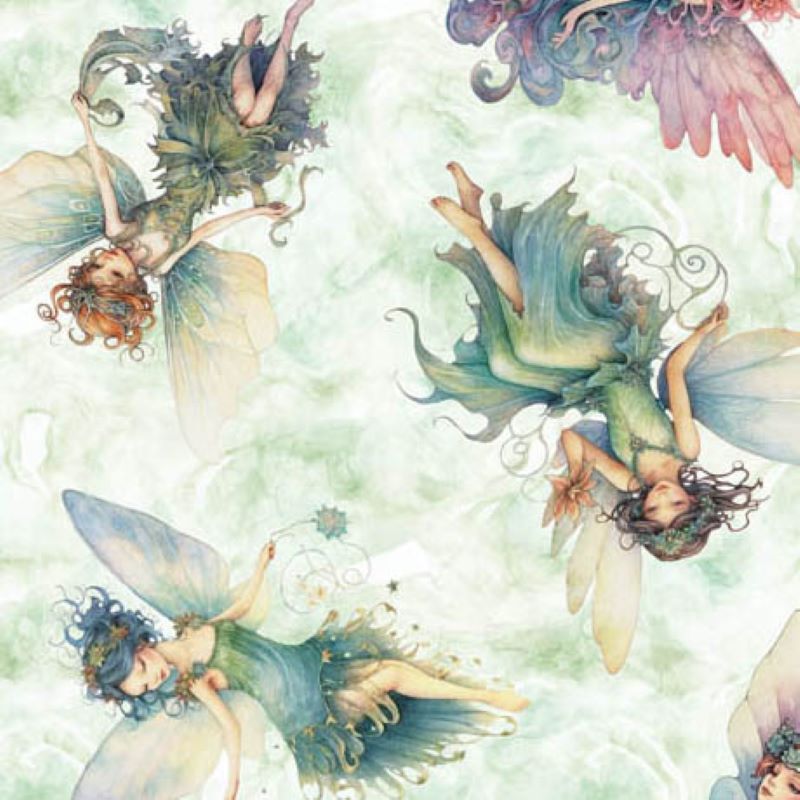 Enchanted Fairies 112cm (44") Wide by QT Fabrics FQ, 1/2 metre, 1 metre 6202-368 Mint Green