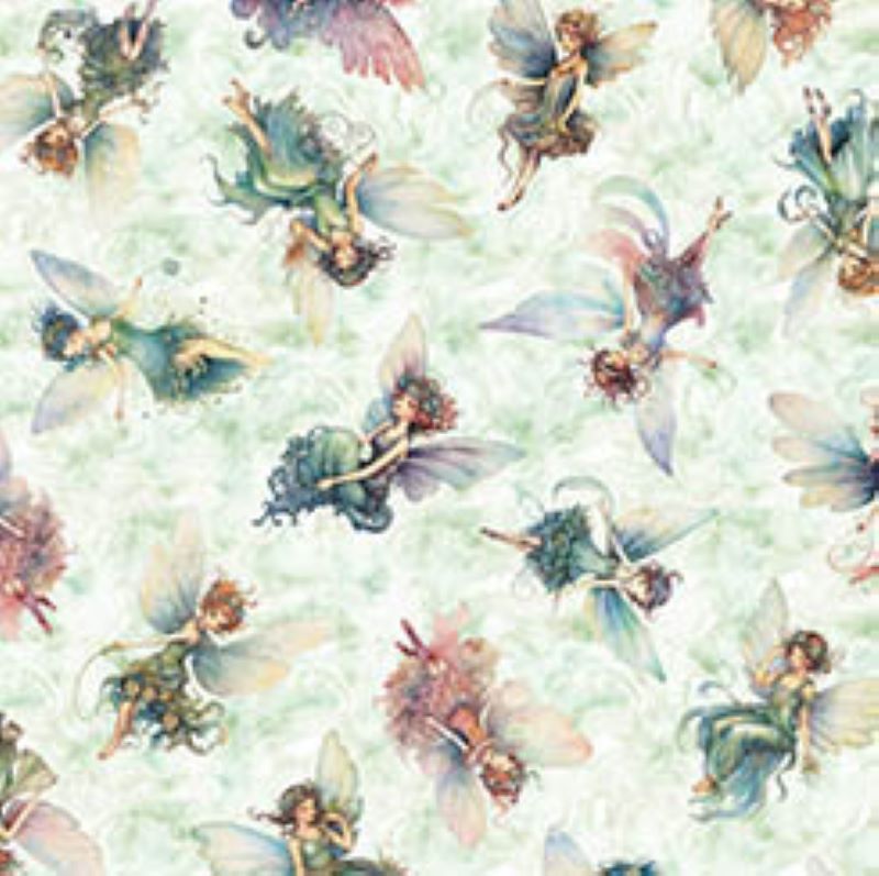 Enchanted Fairies 112cm (44") Wide by QT Fabrics FQ, 1/2 metre, 1 metre 6202-368 Mint Green