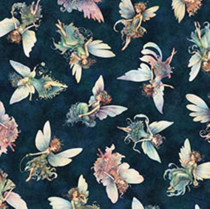 Enchanted Fairies 112cm (44") Wide by QT Fabrics FQ, 1/2 metre, 1 metre 6202-369 Navy