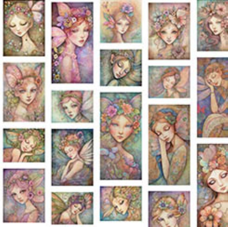 Enchanted Portrait Fairies 112cm (44") Wide by QT Fabrics FQ, 1/2 metre, 1 metre 6202-366 Cream