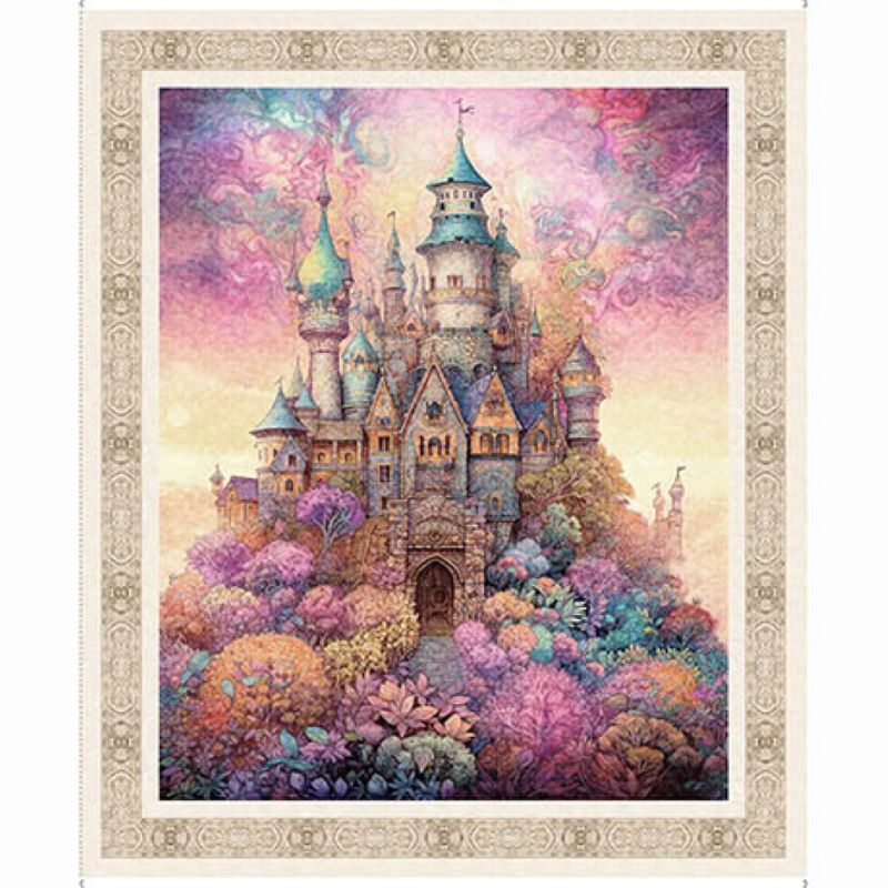 Enchanted Fairies Castle Cot Panel by QT Fabrics 90cm x 110cm approx 6205-112