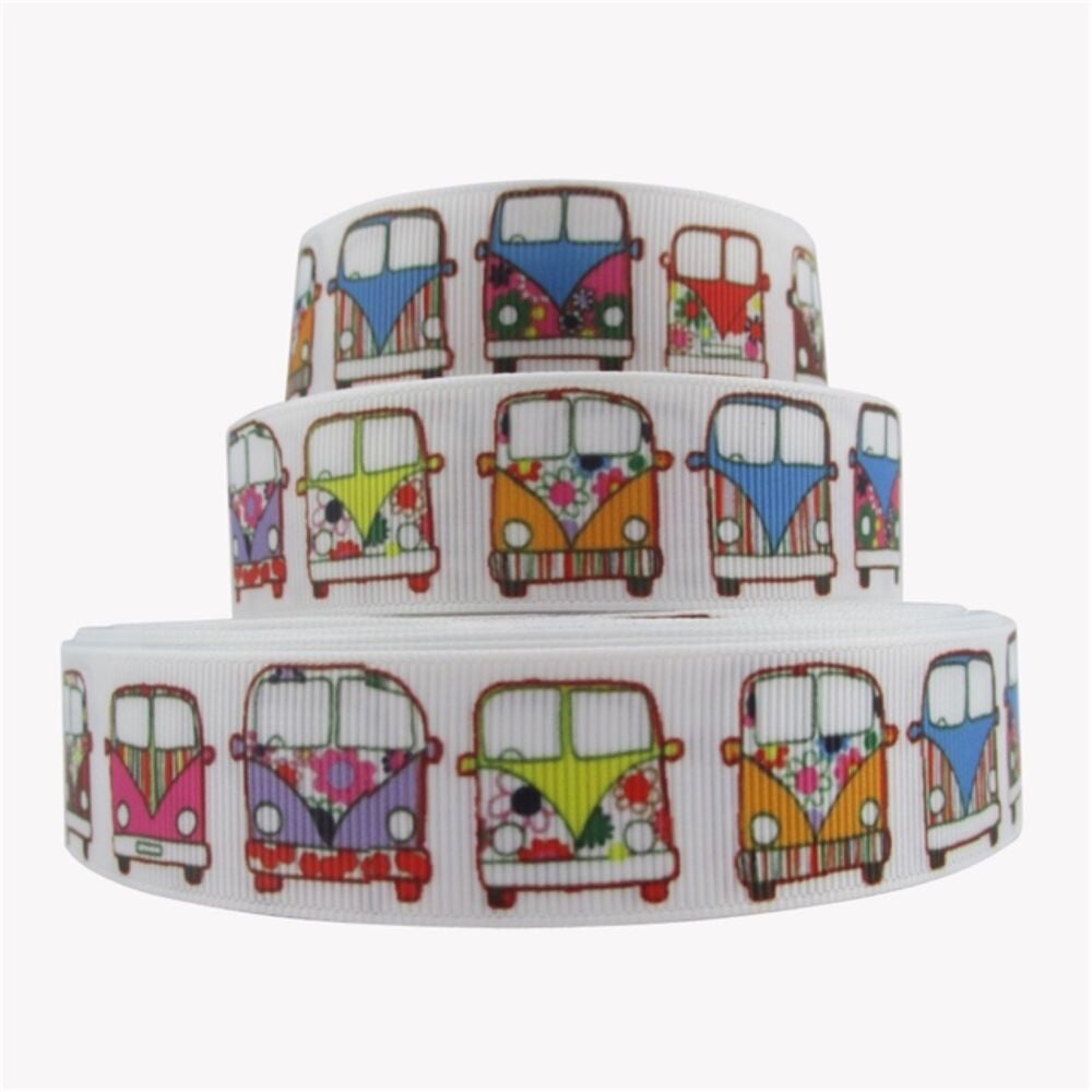 Camper Vans Grosgrain Ribbon 25mm Wide Sold per metre White