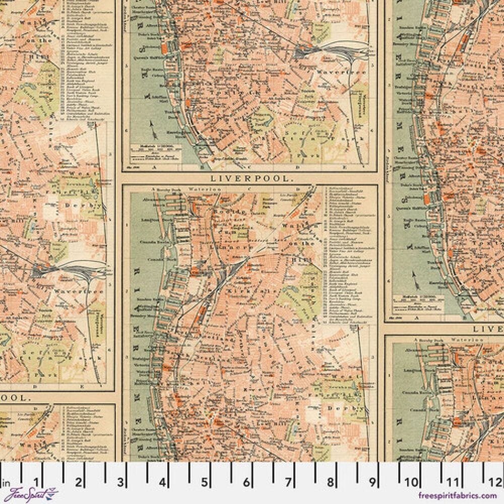 City Map Liverpool Palette PWTH233 by Tim Holtz 112cm Wide FQ, 1/2m, 1m