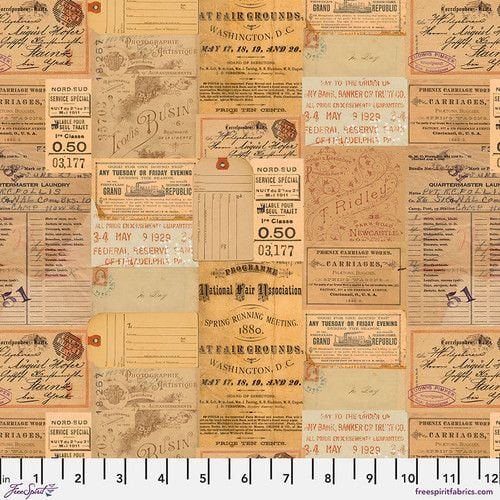 Tickets Palette PWTH232 by Tim Holtz 112cm Wide FQ, 1/2m, 1m