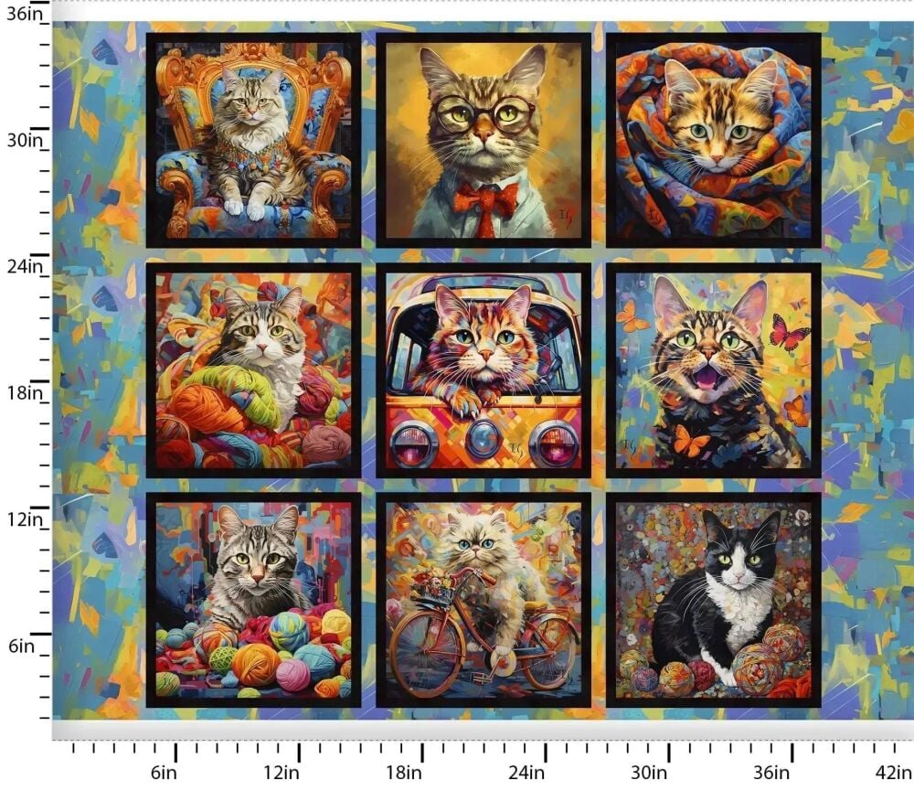 Purrfectly Playful Cats Block Panel by 3 Wishes 90cm x 110cm 22969