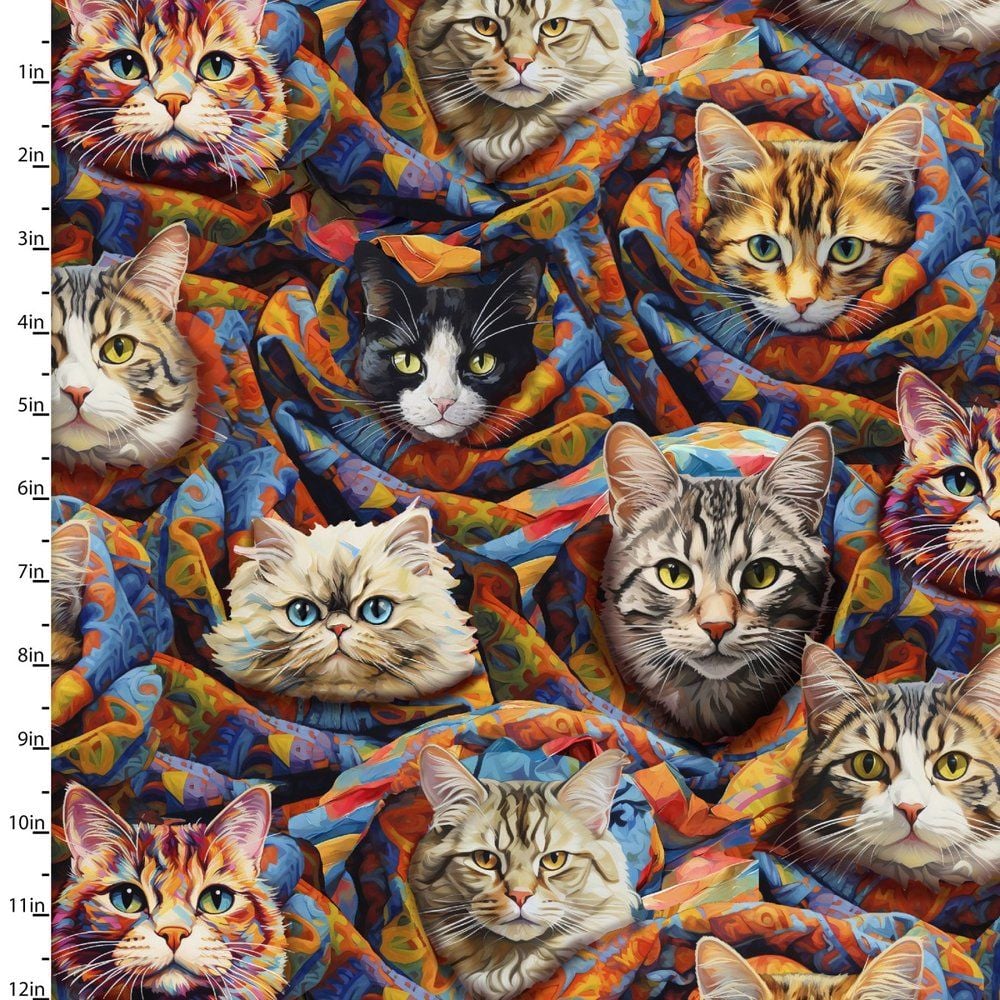 Purrfectly Playful Cats Purrito Fabric 112cm wide approx. Sold as FQ, 1/2m, 1m 22963