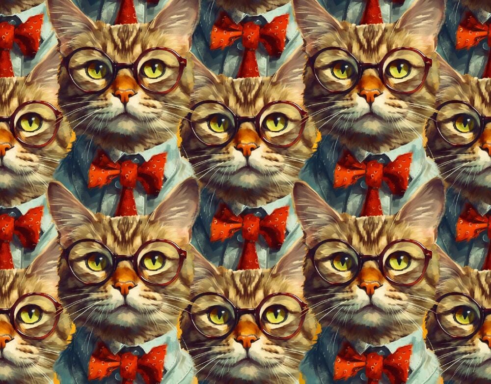 Purrfectly Playful Gentlemen Cats Fabric 112cm wide approx. Sold as FQ, 1/2m, 1m 22968