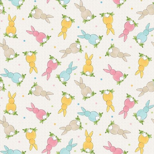 Peek a Boo Bunnies Rabbits Easter 1561-44 Henry Glass 112cm Wide FQ, 1/2m, 1m Cream