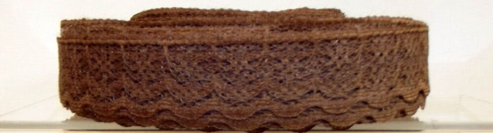 Lace Ribbon Trim Flat 20mm wide Chocolate Sold per metre