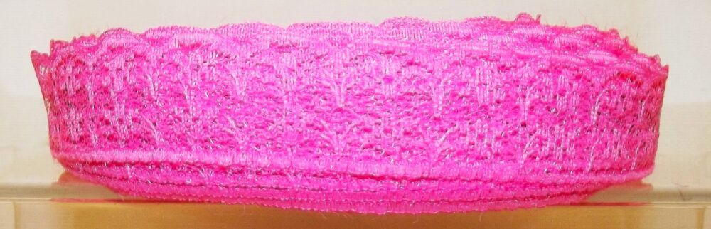 Lace Ribbon Trim Flat 20mm wide Fuchsia Pink Sold per metre