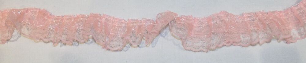 Lace Gathered Ribbon Trim 45mm wide Sold per metre Apricot