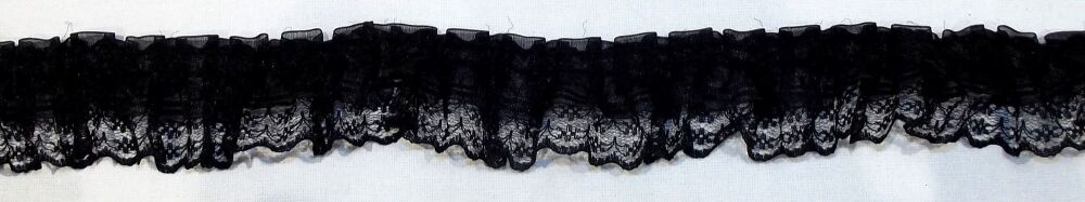 Lace Gathered Ribbon Trim 45mm wide Sold per metre Black