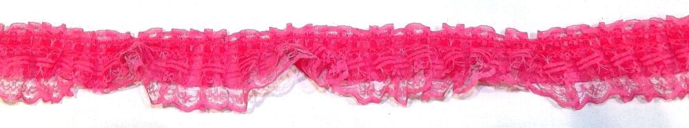 Lace Gathered Ribbon Trim 45mm wide Sold per metre Fuchsia Pink