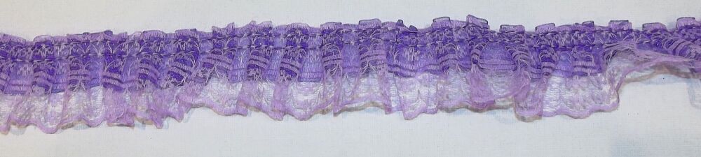 Lace Gathered Ribbon Trim 45mm wide Sold per metre Lilac