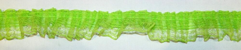 Lace Gathered Ribbon Trim 45mm wide Sold per metre Lime Green