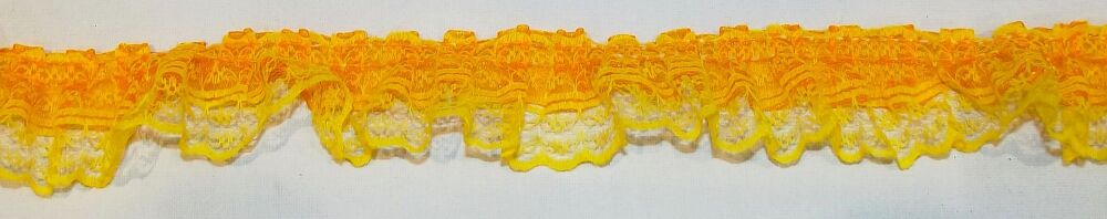 Lace Gathered Ribbon Trim 45mm wide Sold per metre Orange