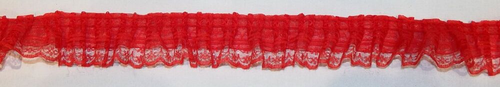 Lace Gathered Ribbon Trim 45mm wide Sold per metre Red