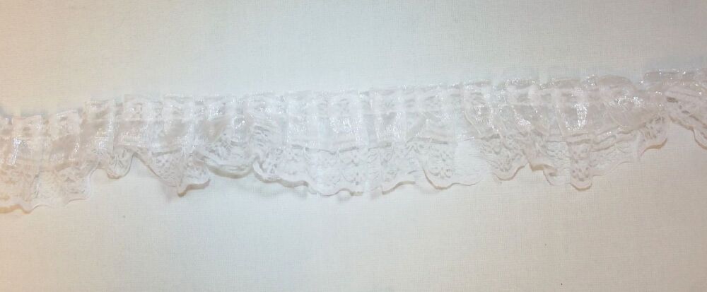 Lace Gathered Ribbon Trim 45mm wide Sold per metre White