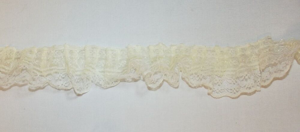 Lace Gathered Ribbon Trim 45mm wide Sold per metre Yellow