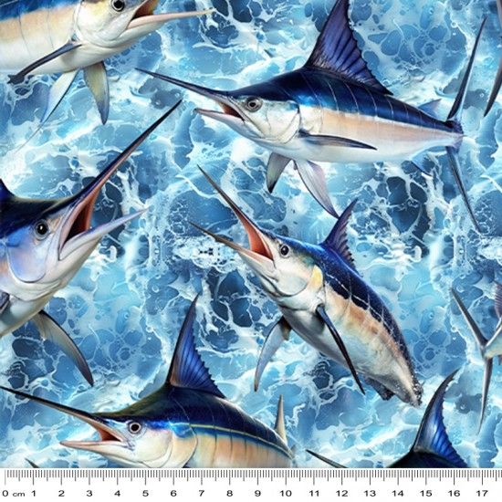 Marine Marvels Fabric Sharks 112cm (44") Wide Sold as FQ, 1/2m or 1m 79200 Col 104