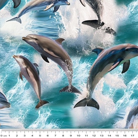 Marine Marvels Fabric Dolphins 112cm (44") Wide Sold as FQ, 1/2m or 1m 79200 Col 105