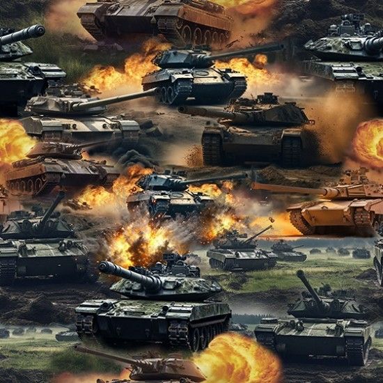 Freedom Forces Fabric Tanks 112cm (44") Wide Sold as FQ, 1/2m or 1m 79230 Col 101