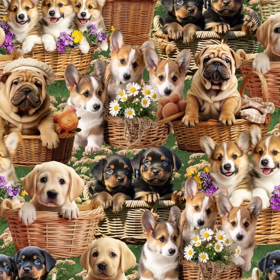 Furry Fun Fabric Puppies Dogs 112cm (44") Wide Sold as FQ, 1/2m or 1m 79210 Col 103