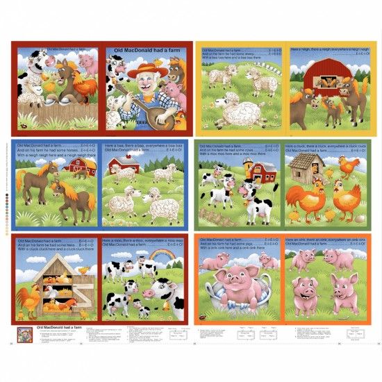Old Macdonald's Farm Fabric Cloth Panel by Nutex 90cm x 112cm Multicol