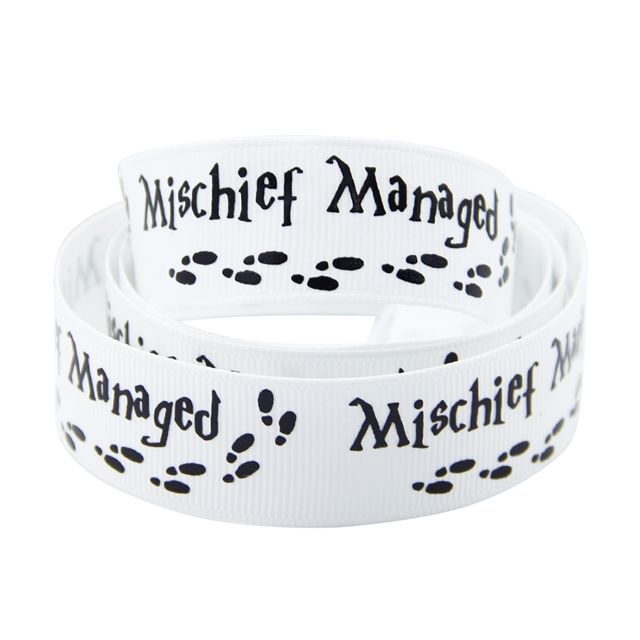 Harry Potter Mischief Managed Ribbon 22mm Wide - Sold per metre - White