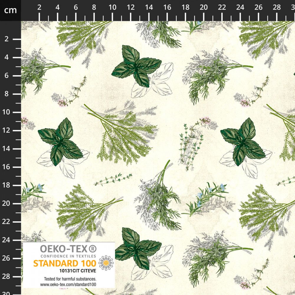 Herbs and Flowers Fabric 112cm (44") Wide by Stof Sold as FQ, 1/2m or 1m Length