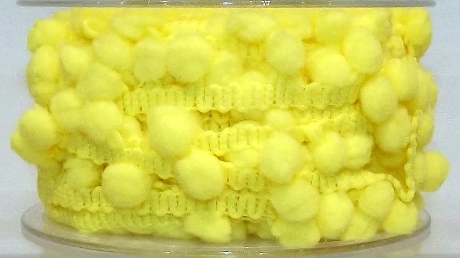 Pom Pom Bobble Trim 15mm Wide - Yellow