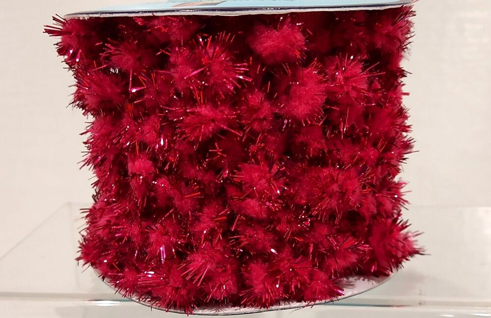Sparkly Pom Pom Bobble Trim Fuchsia Pink