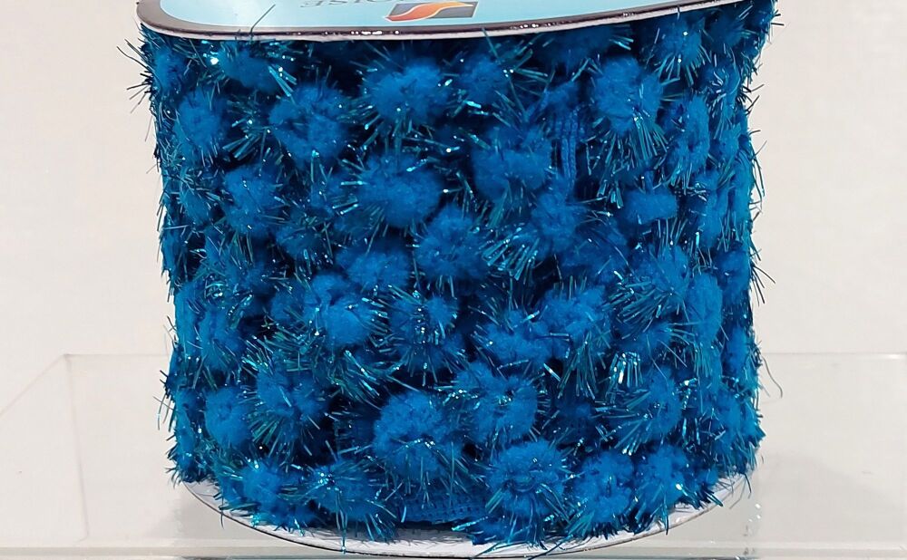 Sparkly Pom Pom Bobble Trim Turquoise