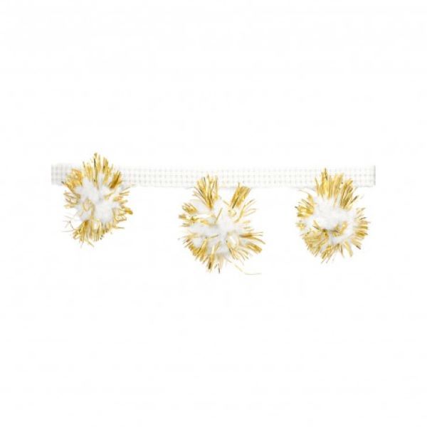 Sparkly Pom Pom Bobble Trim White & Gold