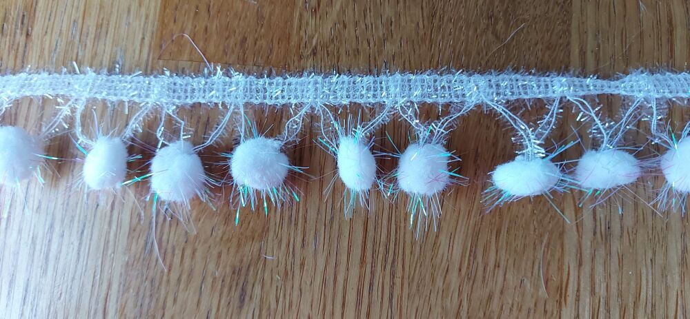 Sparkly Pom Pom Bobble Trim White