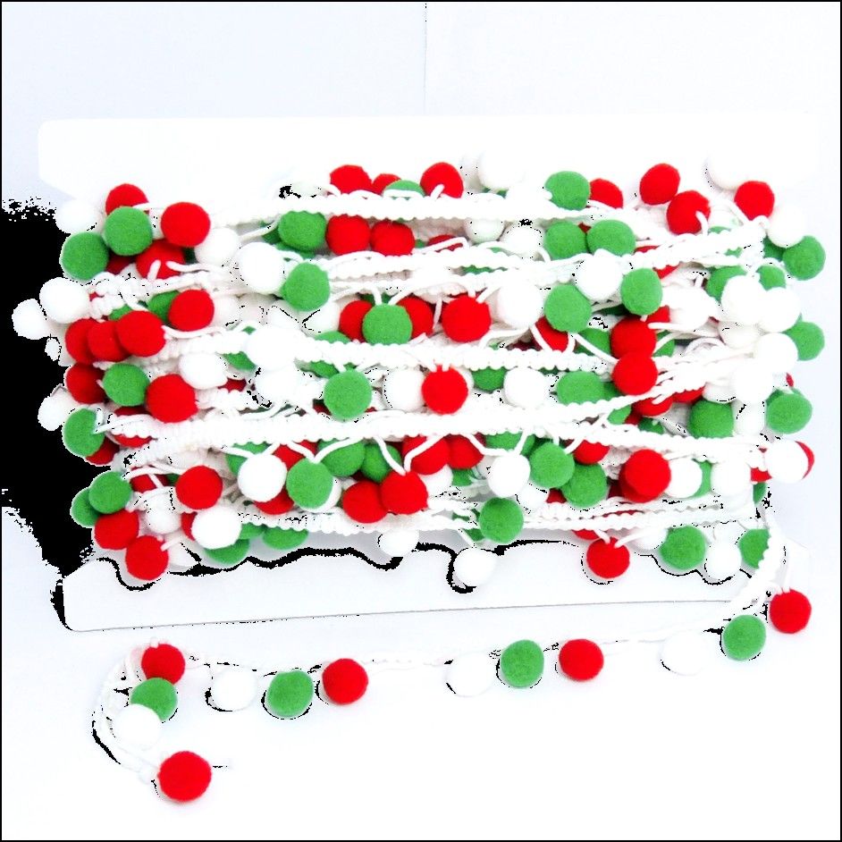 Large Pom Pom Trim 25mm Christmas Red Green & White