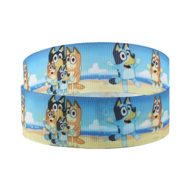 Blue Cartoon Dog Grosgrain Ribbon 16/22/38mm Widths Sold per Metre White
