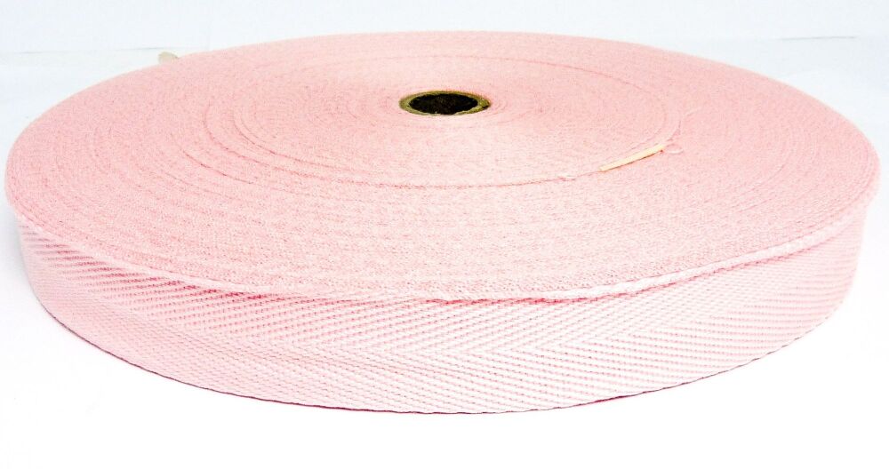 Herringbone Cotton Tape Apron Bunting Bag Handle 25mm Wide Pink