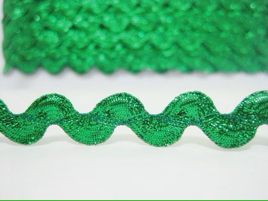 Metallic Lurex Ric Rac Ribbon Trim 14mm Wide Emerald Green