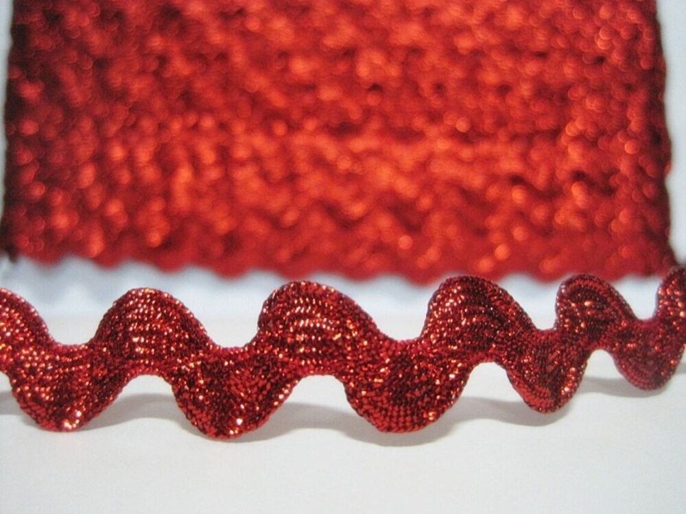 Metallic Lurex Ric Rac Ribbon Trim 14mm Wide Red