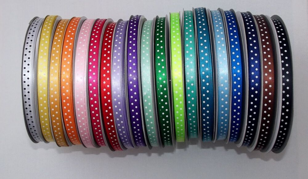 Wholesale - Polka Dot Satin Ribbon 10mm Wide 100 yd Roll (Approx 90m)