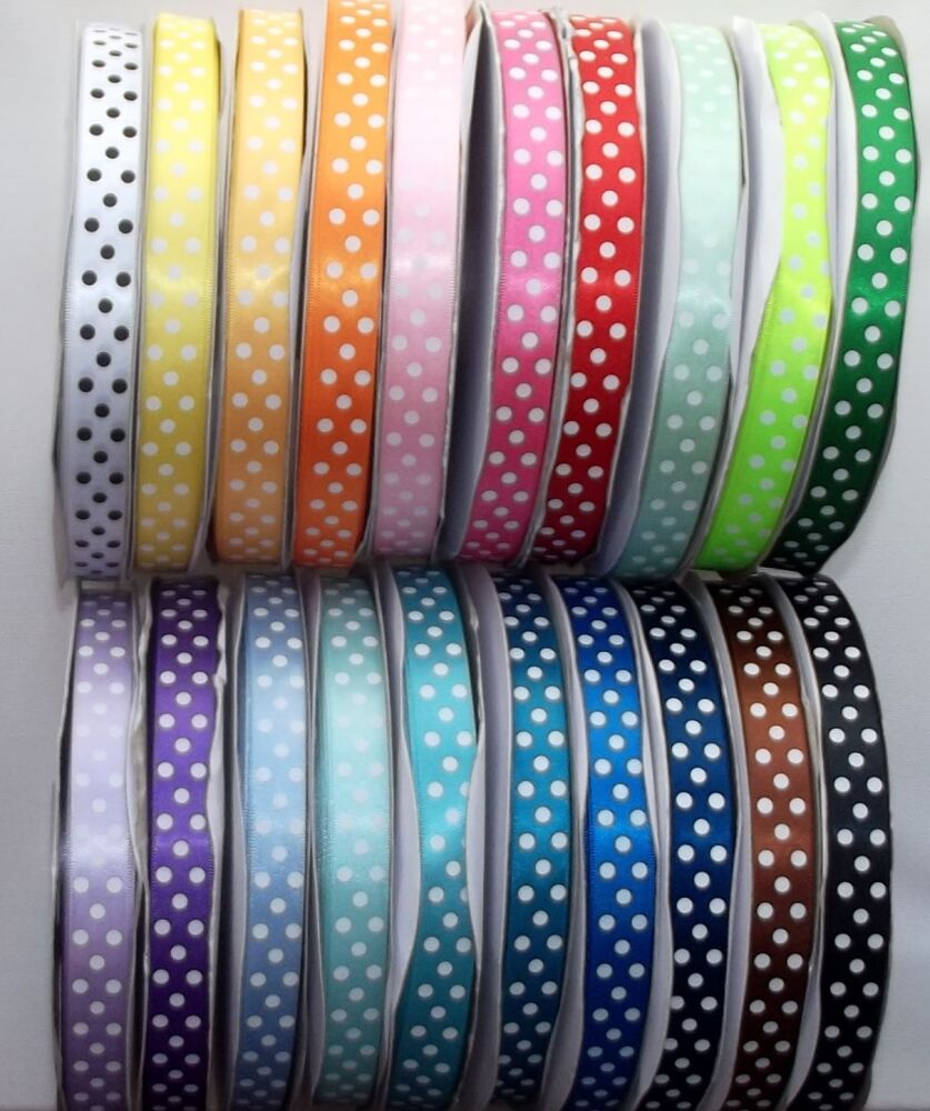 Wholesale - Polka Dot Satin Ribbon 15mm Wide 100 yd Roll (Approx 90m)